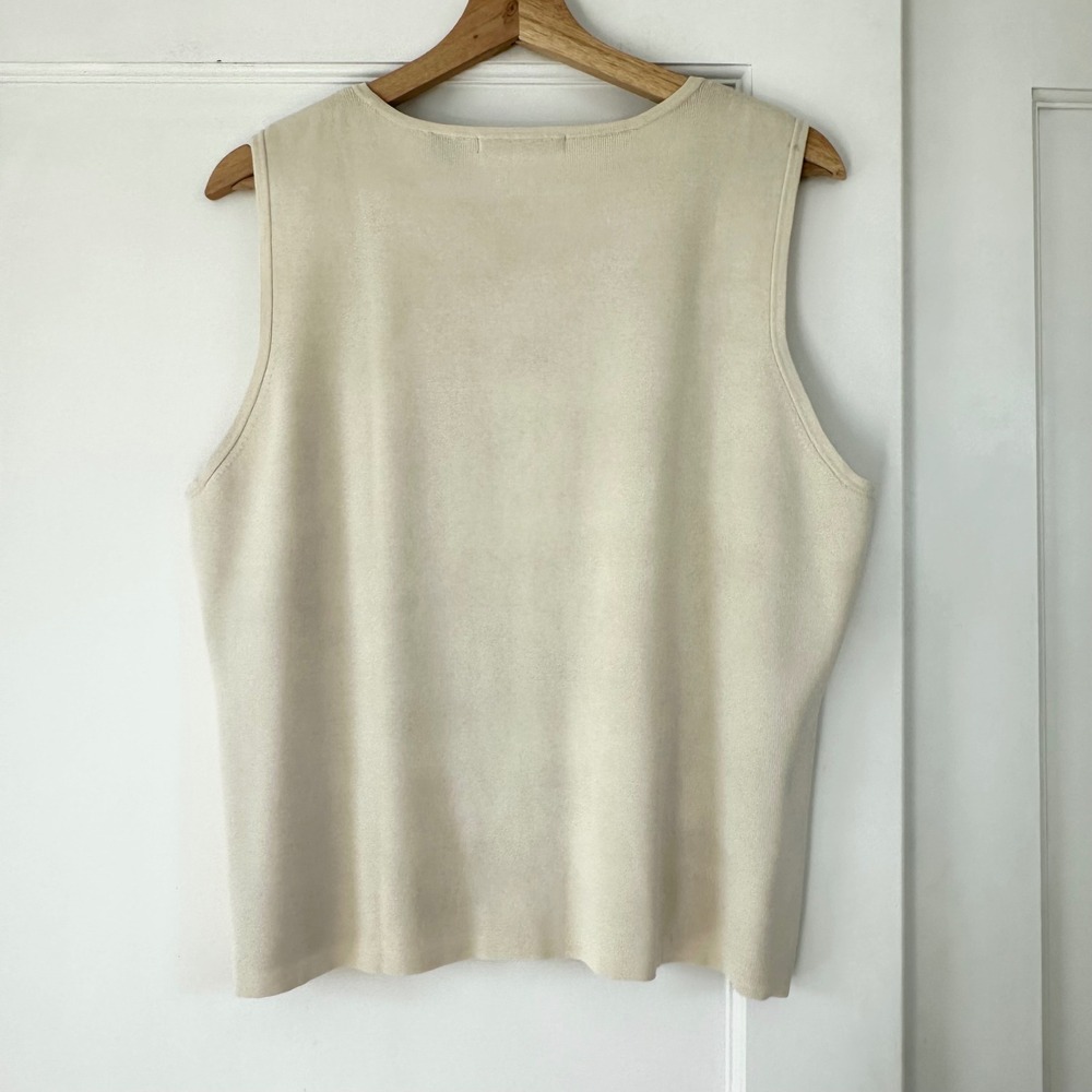 Vintage 90s Liz Claiborne Cream Knit Tank Top Sleeveless Sweater Shell Top - Picture 4 of 6